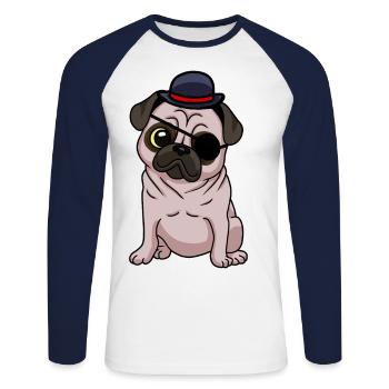 Fantasy Carlin Chien Eye Patch Chiens Chapeau Enfant - T-shirt baseball manches longues Homme - blanc/marine - Devant - Nik (191cm)