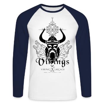 VIKING LEGACY - VIKING WOLVES - Unisex Long Sleeve Baseball T-Shirt - white/navy - Front - Nik (191cm)