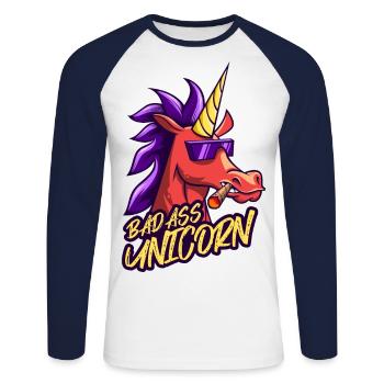 Bad ass unicorn - Unisex Baseballshirt langarm - Weiß/Navy - Vorne - Nik (191cm)