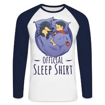 Chemise de sommeil officielle teckel pour les fans de chiens - T-shirt baseball manches longues Homme - blanc/marine - Devant - Nik (191cm)