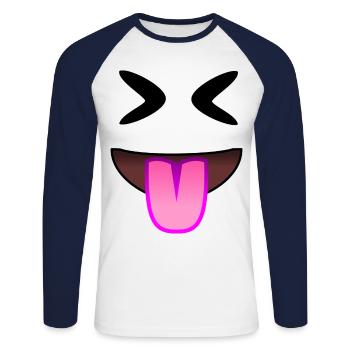 La langue rose montre des rires et des railleries méchants - T-shirt baseball manches longues Homme - blanc/marine - Devant - Nik (191cm)