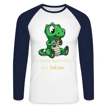 Conquérir mon cœur avec des biscuits Dino kinder Fantasy - T-shirt baseball manches longues Homme - blanc/marine - Devant - Nik (191cm)
