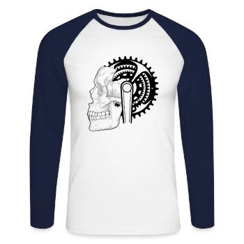 Cadeau cycliste cycliste VTT BMX - T-shirt baseball manches longues Homme - blanc/marine - Devant - Nik (191cm)