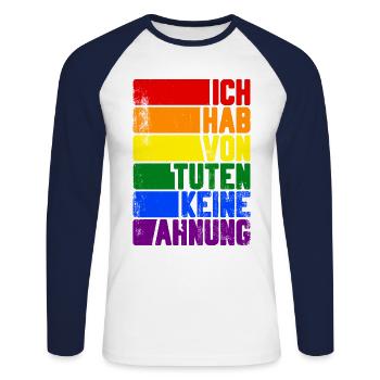 Ich hab von tuten keine Ahnung schwul gay LGBT - Unisex Baseballshirt langarm - Weiß/Navy - Vorne - Nik (191cm)