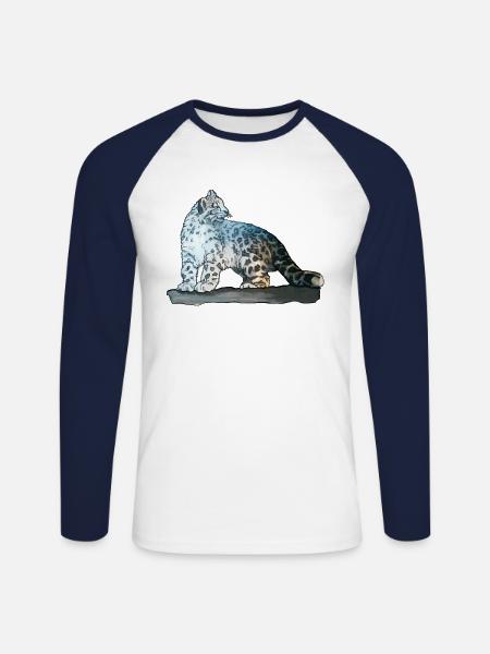 Snow leopard on rocks - Unisex Long Sleeve Baseball T-Shirt - white/navy