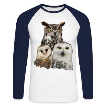 Owls and owl - Unisex Long Sleeve Baseball T-Shirt - white/navy - Front - Nik (191cm)