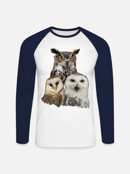Owls and owl - Unisex Long Sleeve Baseball T-Shirt - white/navy