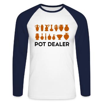 Potier en pot en pot drôle - T-shirt baseball manches longues Homme - blanc/marine - Devant - Nik (191cm)