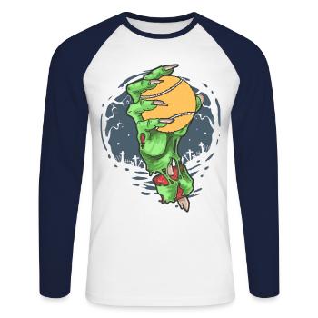 Halloween Zombie Ball Padel Tennis Padelista - T-shirt baseball manches longues Homme - blanc/marine - Devant - Nik (191cm)