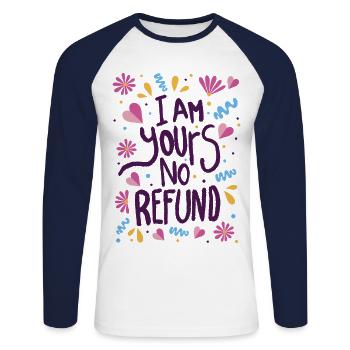 Je suis à vous Aucun remboursement - T-shirt baseball manches longues Homme - blanc/marine - Devant - Nik (191cm)