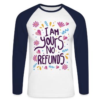 Je suis à vous Aucun remboursement - T-shirt baseball manches longues Homme - blanc/marine - Devant - Nik (191cm)
