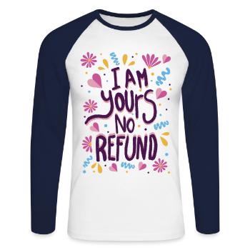 Je suis à toi, Pas de remboursement - T-shirt baseball manches longues Homme - blanc/marine - Devant - Nik (191cm)