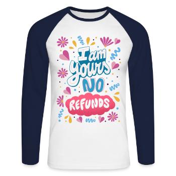 Je suis à toi, Pas de remboursement - T-shirt baseball manches longues Homme - blanc/marine - Devant - Nik (191cm)