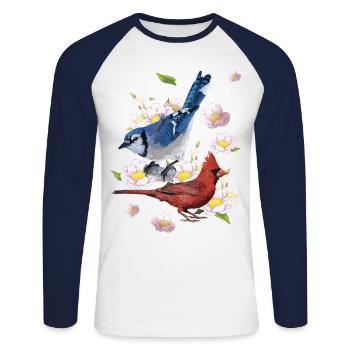 The Northern Cardinal and the Blue Jay - Unisex Long Sleeve Baseball T-Shirt - white/navy - Front - Nik (191cm)