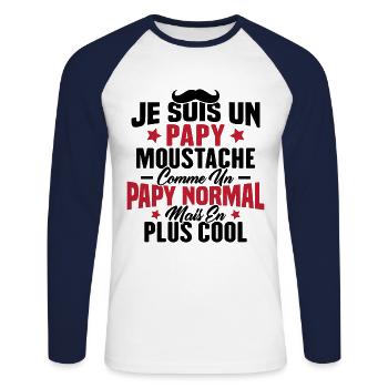 Un papy moustache comme un papy normal - T-shirt baseball manches longues Homme - blanc/marine - Devant - Nik (191cm)