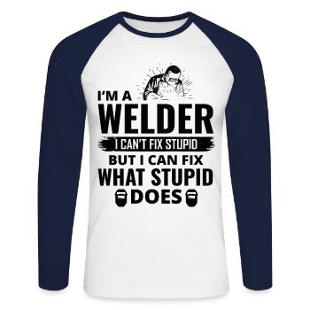 Welding Welder Metal Construction Ironworker - Unisex Long Sleeve Baseball T-Shirt - white/navy - Front - Nik (191cm)