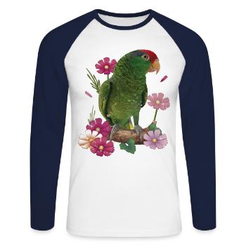 Le perroquet Tamaulipas - T-shirt baseball manches longues Homme - blanc/marine - Devant - Nik (191cm)