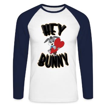 Hey Hase, Zwinkern Sie - Unisex Baseballshirt langarm - Weiß/Navy - Vorne - Nik (191cm)