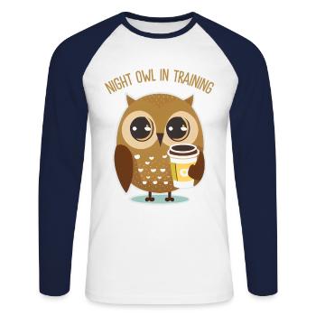 Noctambule en formation - T-shirt baseball manches longues Homme - blanc/marine - Devant - Nik (191cm)