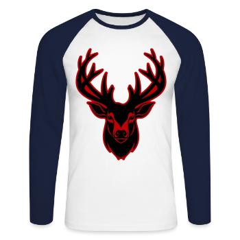 Deer Silhouette Head - Unisex Long Sleeve Baseball T-Shirt - white/navy - Front - Nik (191cm)