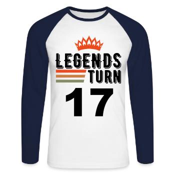 17 Geburtstag, Legenden werden 17 Jahre alt - Unisex Baseballshirt langarm - Weiß/Navy - Vorne - Nik (191cm)
