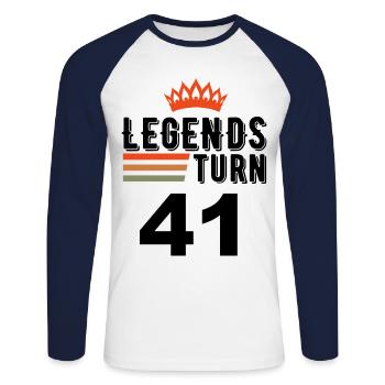 41 Birthday, Legends turn 41 - Unisex Long Sleeve Baseball T-Shirt - white/navy - Front - Nik (191cm)