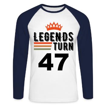47 Anniversaire, les légendes ont 47 ans - T-shirt baseball manches longues Homme - blanc/marine - Devant - Nik (191cm)