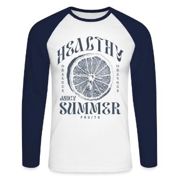 Orange Orangen Frucht Gesund - Unisex Baseballshirt langarm - Weiß/Navy - Vorne - Nik (191cm)