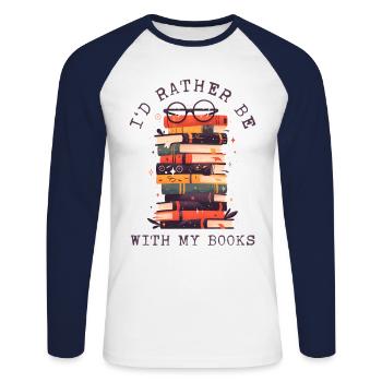 Je préfère être avec mes livres Lesen Buchliebhaber - T-shirt baseball manches longues Homme - blanc/marine - Devant - Nik (191cm)