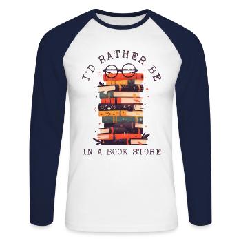 Je préfère être dans une librairie Lire Book Lovers - T-shirt baseball manches longues Homme - blanc/marine - Devant - Nik (191cm)