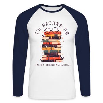 I'd Rather Be In My Reading Nook Lesen Buch Bücher - Unisex Baseballshirt langarm - Weiß/Navy - Vorne - Nik (191cm)