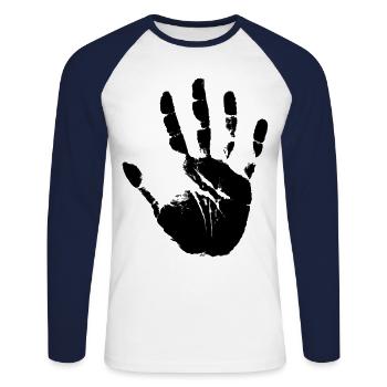 Main - T-shirt baseball manches longues Homme - blanc/marine - Devant - Nik (191cm)