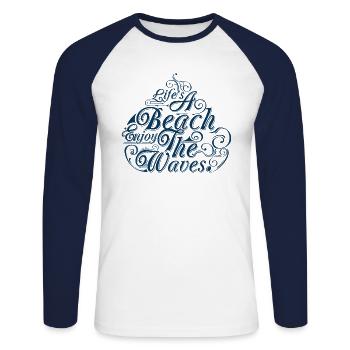 LEBEN SIE EINEN STRAND GENIESSEN SIE DIE WELLEN T-Shirts - Unisex Baseballshirt langarm - Weiß/Navy - Vorne - Nik (191cm)