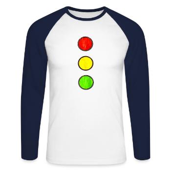 Feux tricolores, voiture école, conduite, vendange - T-shirt baseball manches longues Homme - blanc/marine - Devant - Nik (191cm)