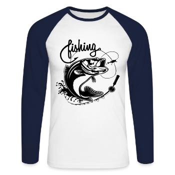 Poisson pêcheur - T-shirt baseball manches longues Homme - blanc/marine - Devant - Nik (191cm)