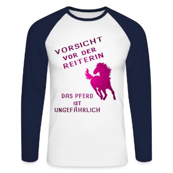 Les chevaux montent une phrase amusante - T-shirt baseball manches longues Homme - blanc/marine - Devant - Nik (191cm)