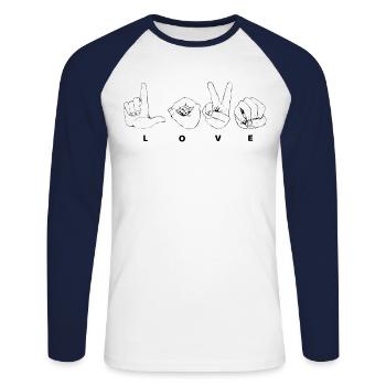 langue des signes amour langue des signes amour amour - T-shirt baseball manches longues Homme - blanc/marine - Devant - Nik (191cm)