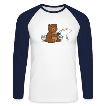 Pêcheur ours pêche pêche enfant fils cadeau - T-shirt baseball manches longues Homme - blanc/marine - Devant - Nik (191cm)