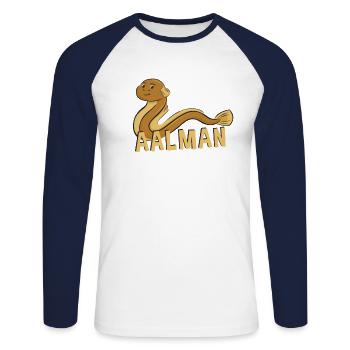Deutscher Angler Geschenk Alman Wortspiel Aal - Unisex Baseballshirt langarm - Weiß/Navy - Vorne - Nik (191cm)
