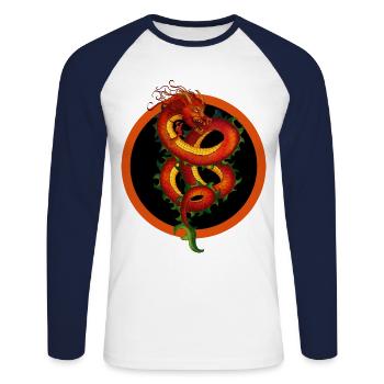 Dragon chinois - T-shirt baseball manches longues Homme - blanc/marine - Devant - Nik (191cm)