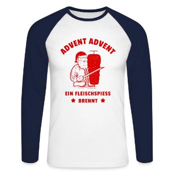 Döner Kebab Maske Mundbedeckung - Unisex Baseballshirt langarm - Weiß/Navy - Vorne - Nik (191cm)