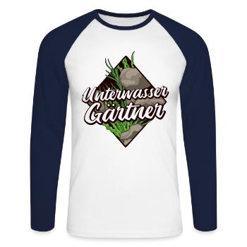 Aquascaper Geschenk Mundbedeckung Gesichtsmaske - Unisex Baseballshirt langarm - Weiß/Navy - Vorne - Nik (191cm)