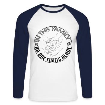 In This Family No One Fights Alone - Unisex Long Sleeve Baseball T-Shirt - white/navy - Front - Nik (191cm)