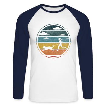 Athlète de Canicross Sport canin de chien - T-shirt baseball manches longues Homme - blanc/marine - Devant - Nik (191cm)