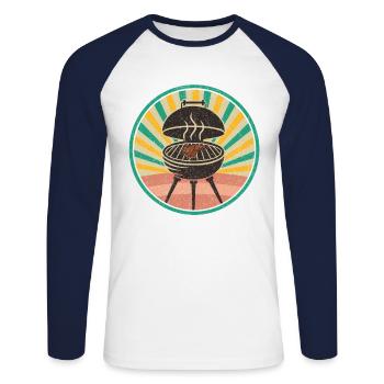 Barbecue charbon de bois carnivore barbecue grill master - T-shirt baseball manches longues Homme - blanc/marine - Devant - Nik (191cm)