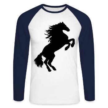 étalon noir - chemise de cheval noir &sweat à capuche - T-shirt baseball manches longues Homme - blanc/marine - Devant - Nik (191cm)