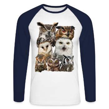 Nocturnal raptors - Unisex Long Sleeve Baseball T-Shirt - white/navy - Front - Nik (191cm)