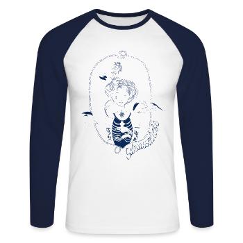 Salzwasserliebe - Unisex Baseballshirt langarm - Weiß/Navy - Vorne - Nik (191cm)