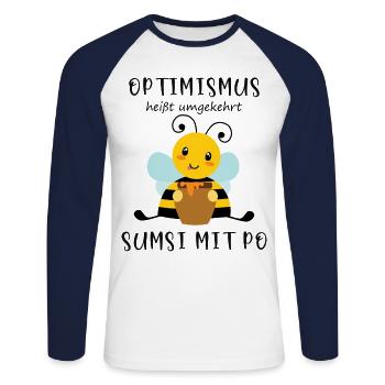 Biene Optimismus Sumsi mit Po - Unisex Baseballshirt langarm - Weiß/Navy - Vorne - Nik (191cm)