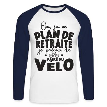 Plan De Retraite Cycliste Retraité Cyclisme Vélo - T-shirt baseball manches longues Homme - blanc/marine - Devant - Nik (191cm)